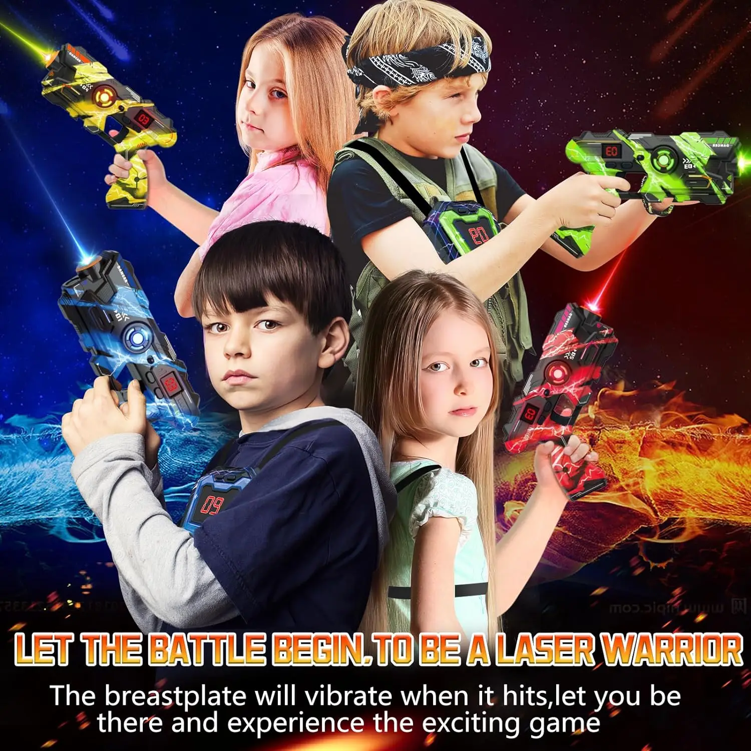 VATOS Laser Tag Gun Infrarouge Multi Fonction 4 Pistolet 4 Gilets