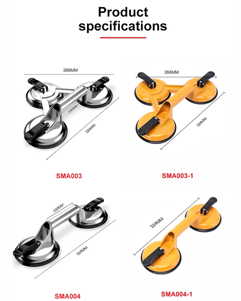 Smaprofiles Double Suction Cup Silver Glass Moving Suction Cups Tile