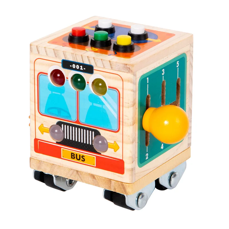 Reiseaktivität Lernen Holz Montessori Busy Board für Kleinkind LED Licht Sensorisches Lernspielzeug Busy Light Switch Autismus Spielzeug