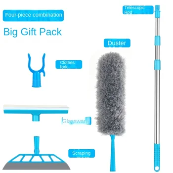 Four-in-One Microfiber Feather Duster Scraper Hanger Household and Car Window Dust Removal Cleaner Wholesale