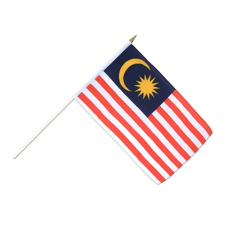 Customizable 100% Polyester Custom Malaysia flag Logo Small Hand Held Waving Flag With Plastic or Wood Pole