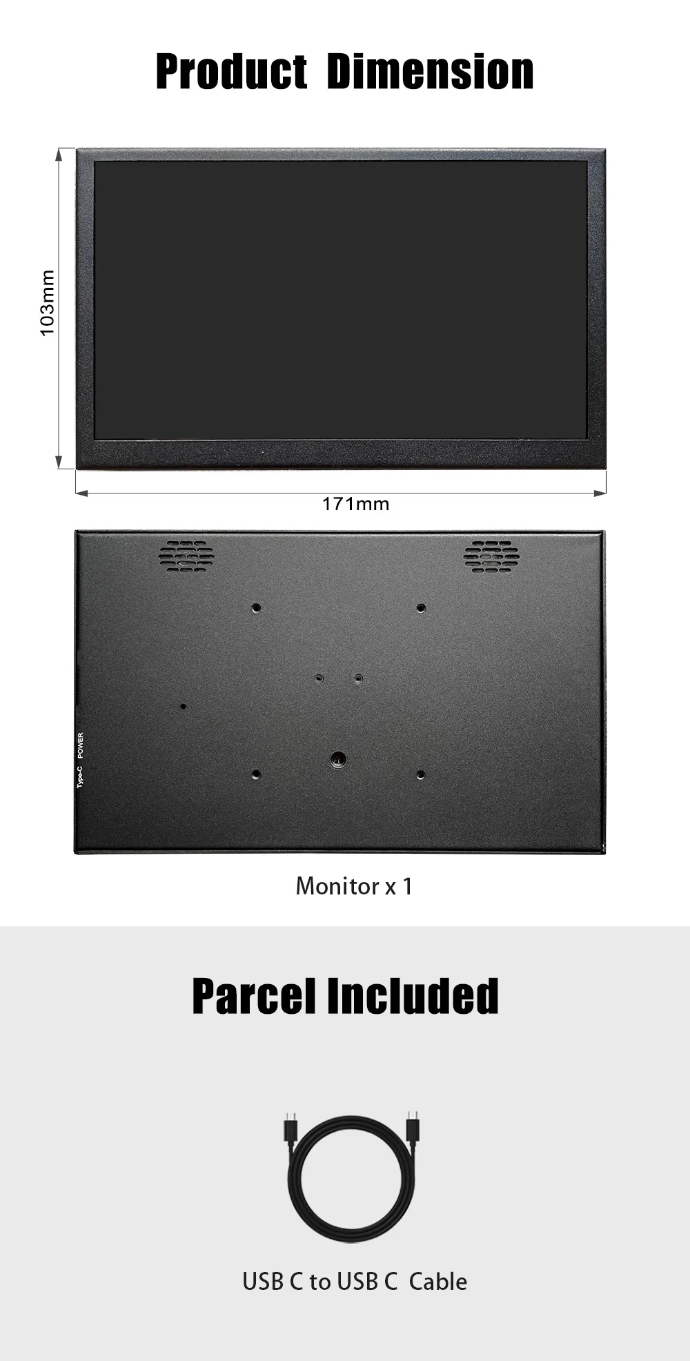 IPS Computer HD Touch Screen Display USB Type C Portatil LCD 7 Inch Mini Small Monitor Portable Screen for PC Smartphone