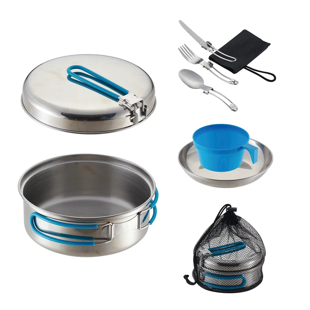 Customized Camping Tableware Hiking Kitchen Pot Set Equipment Stainless Steel Camping Cookware Set