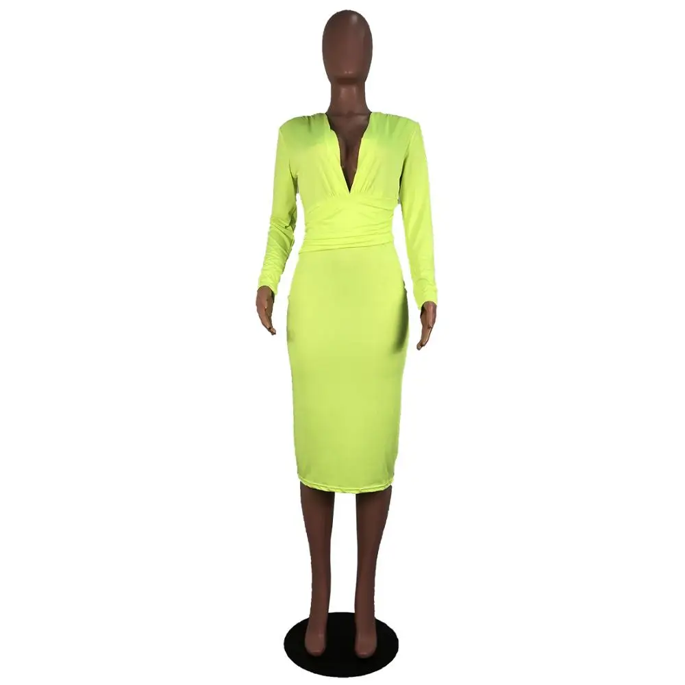 Plus Size Neon Green Midi Dress With Long Sleeves, Loose Fit, Button  Bootstrap 5 Up Slit, And Sexy Style For Women From Your01, $38.74