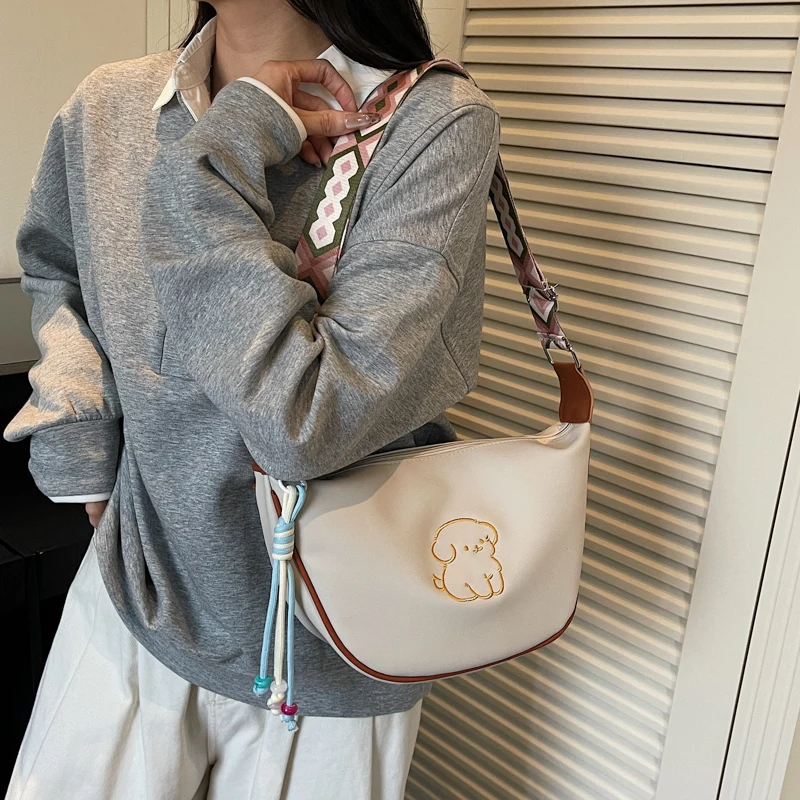 Yellow Genuine Leather Crossbody Bag for Women Cute Puppy Print, Stylish Shoulder Purse