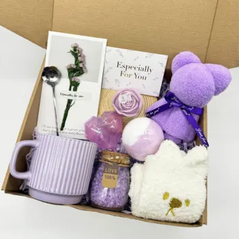 Customized Purple Series Ceramic Mug Bear Towel Care Mothers Day Gift Box Set for Women Lovers Best Friends