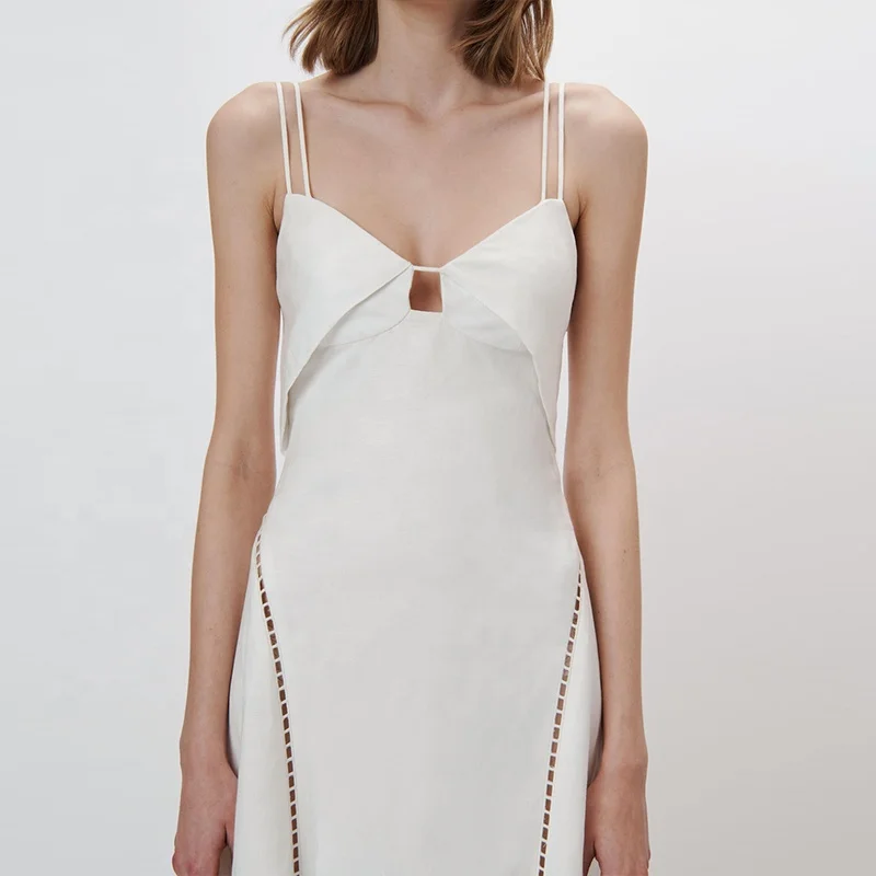 New Design Summer Thin Straps Khaki Linen Backless Dresses Wholesale White Linen Dress Women Silk Dress New Design Summer Thin Straps Khaki Linen Backless Dresses Wholesale White Linen Dress Women Silk Dress