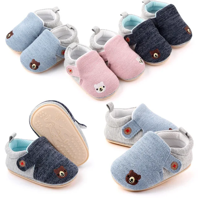 Spring and Autumn New Baby Walking Shoes Double Hook& Loop Baby Loafers Non Slip Rubber Soled Cartoon Slippers