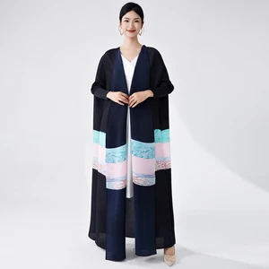 High Quality Miyake Pleated Ethnic Cardigan Style Factory Direct Robes Women Loose Plus Size Design Muslim Modest Kaftan Abaya