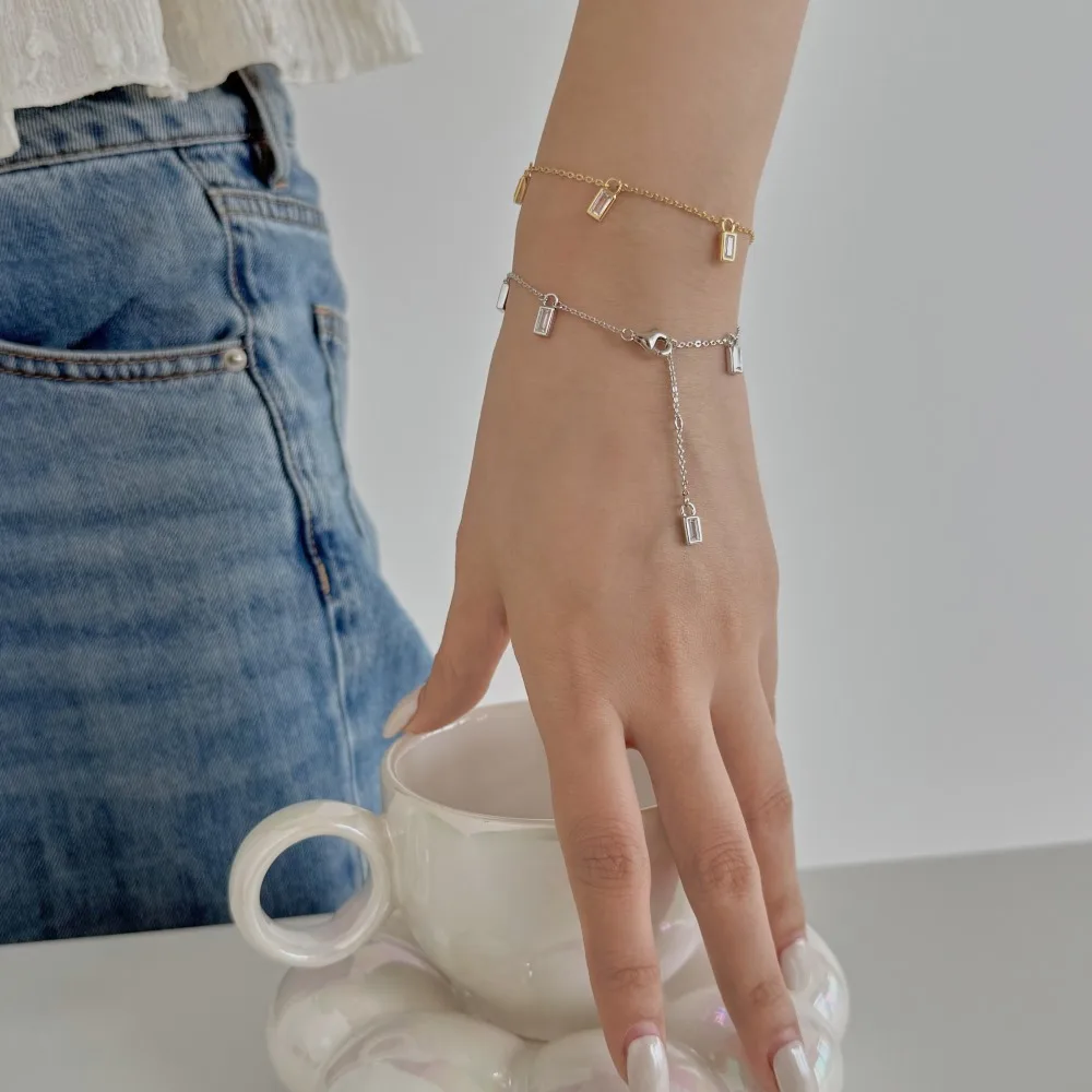 KAKODIY Unique Design Women's Jewelry 925 Sterling Silver Chain Multi Rectangular 5A Zirconia Zircon Pendant Chain Bracelet detail 4