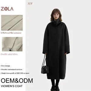 Factory Price Women's 95% Wool 5% Cashmere Double Sided Long Coat - Warm Winter Oversized Black Outerwear (OEM ODM)