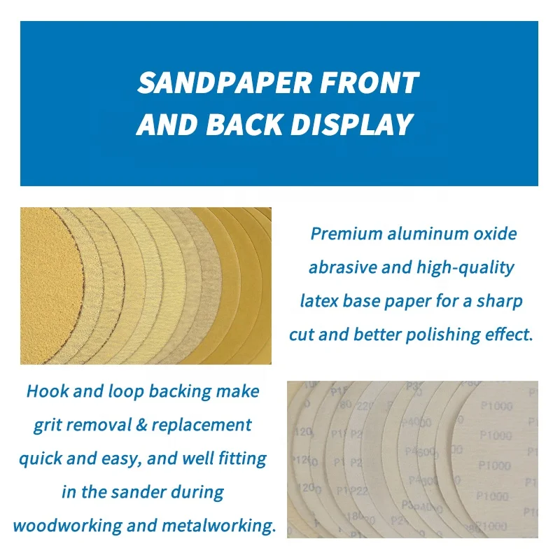 9Inch Hook and Loop Gold Sanding Disc RMC AP33M Sand Paper 225MM Abrasive Disc Sandpaper for Metal Wood Automotive Polishing