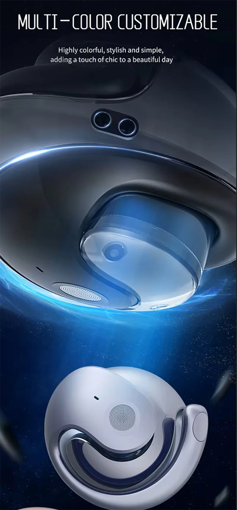 True Wireless Over-Ear Headsets LED Battery Indicator Noise Reduction FM Radio Mini Stereo Earphones Gaming Sports Waterproof