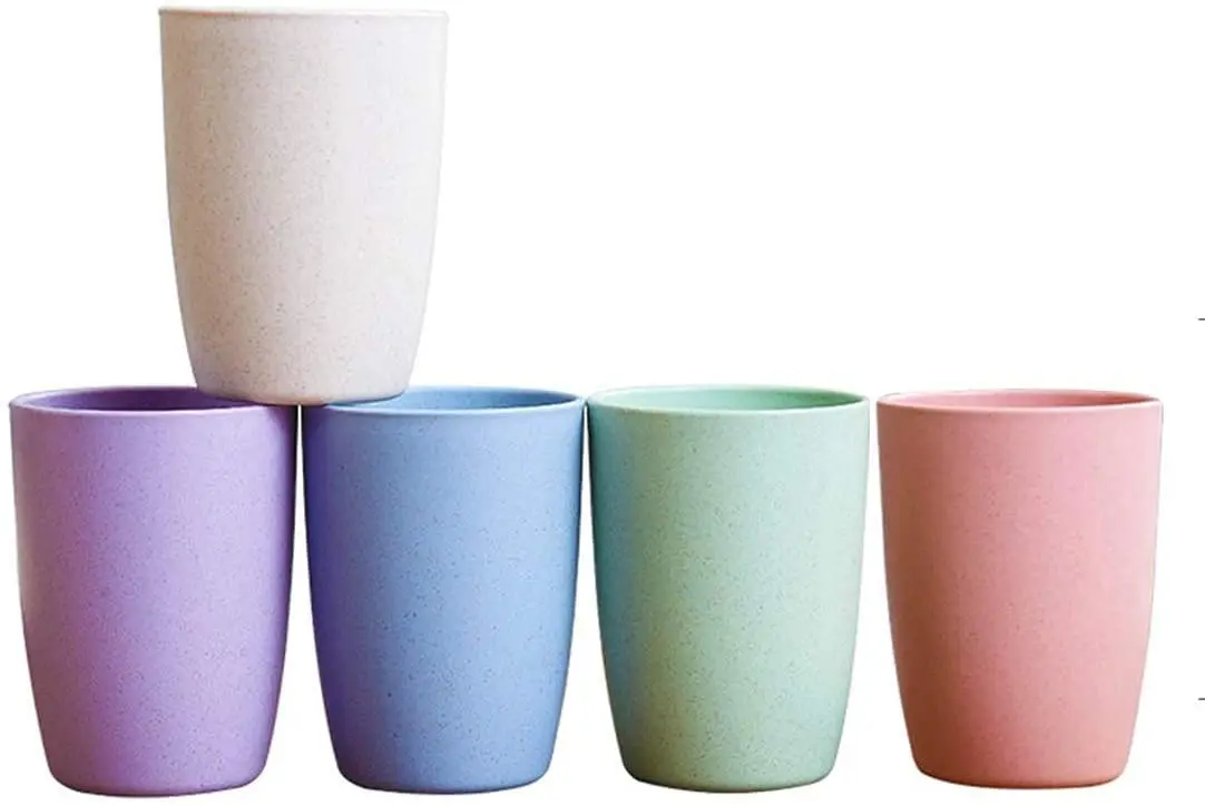 Blue UPSTYLE Retro Eco-friendly Wheat Straw Lightweight Cup Biodegradable Mug Plastic Tumbler for Water Coffee Milk,Tea Size 13.5 oz