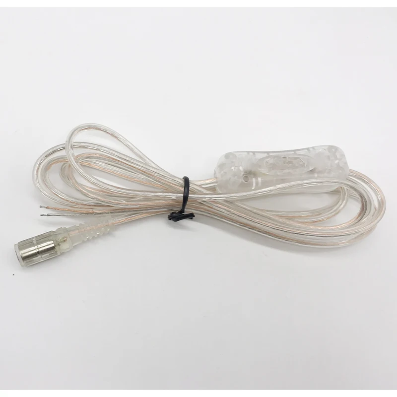 Прозрачный кабель постоянного тока 5521*5,5 мм, 2 м, 2,1, двухжильный провод постоянного тока с прозрачным кабелем с кнопкой 304