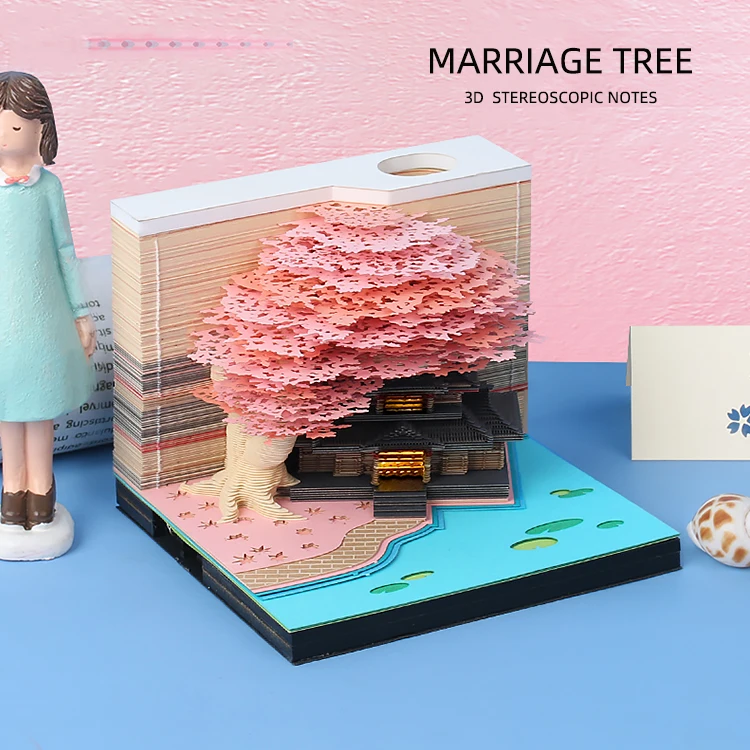 Magic Treehouse 3D Memo Cube Laser Cut Torn Off 215 Sheets Omoshiroi Block Conservative Treehouse Note Paper Pad for Kids Adult