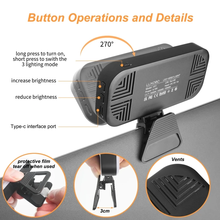 V01 Digital LED Fill Light Pocket Portable Fill Light Handheld Photography Photo Live Broadcast Selfie Lighting for Phone Camera