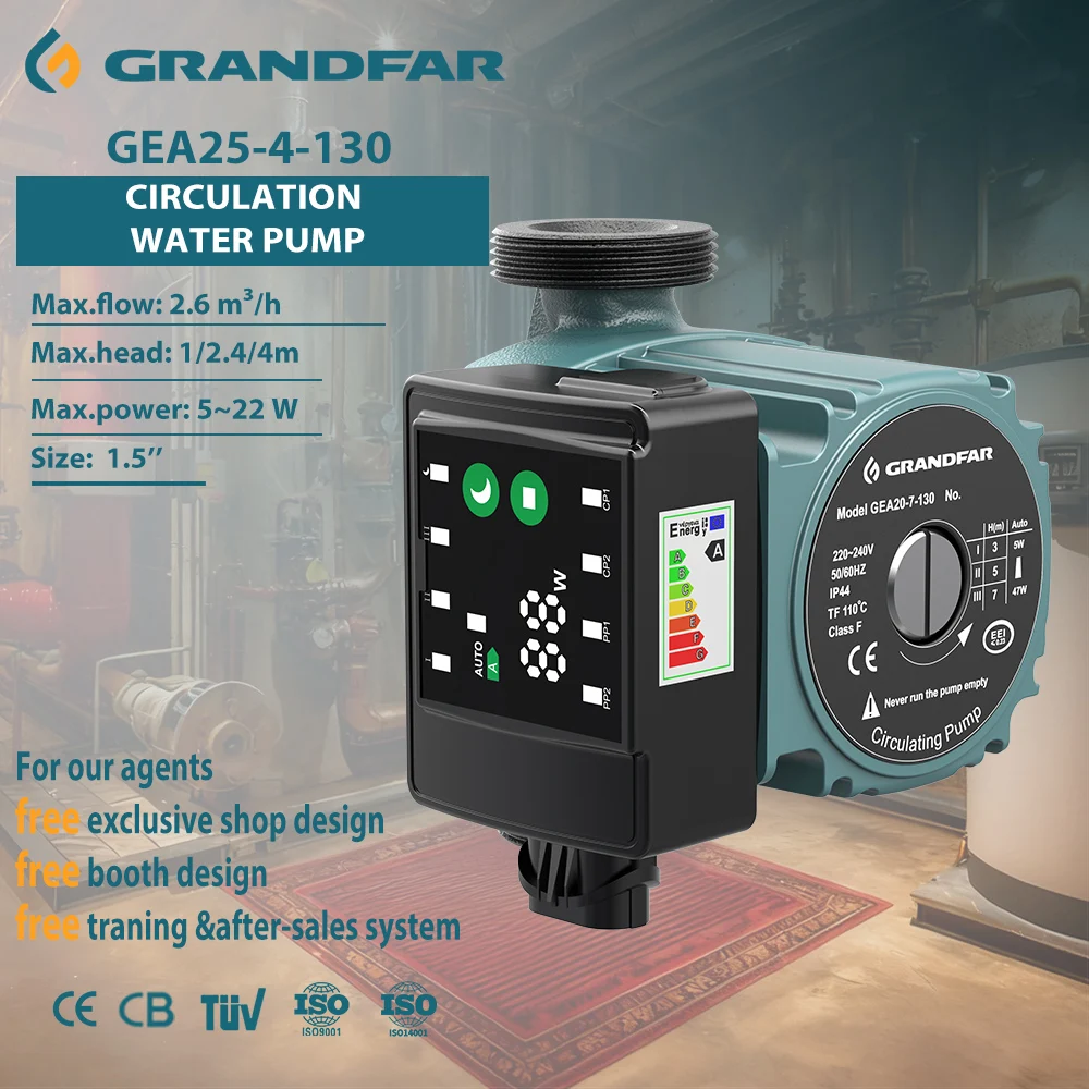 Grandfar Electric 5-22W Tiha kućanstva Niska energija OEM/ODM Čista voda grijanje topla voda cirkulirajuća pumpa za vodu
