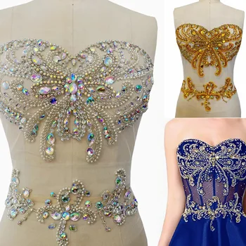 Super Flash Pure Hand-Sewn Rhinestone Applique Wedding Dress Accessories Front Diamond Ornaments