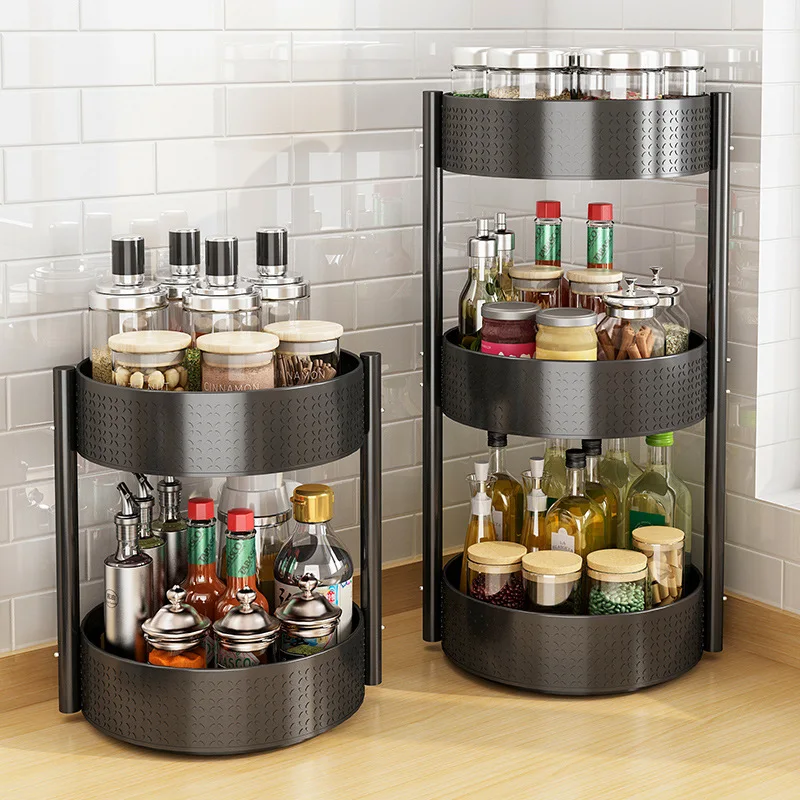Rotatable Kitchen Spice Rack Countertop Corner Seasoning Bottle Rack Multifunctional Kitchen Storage Rak Dapur
