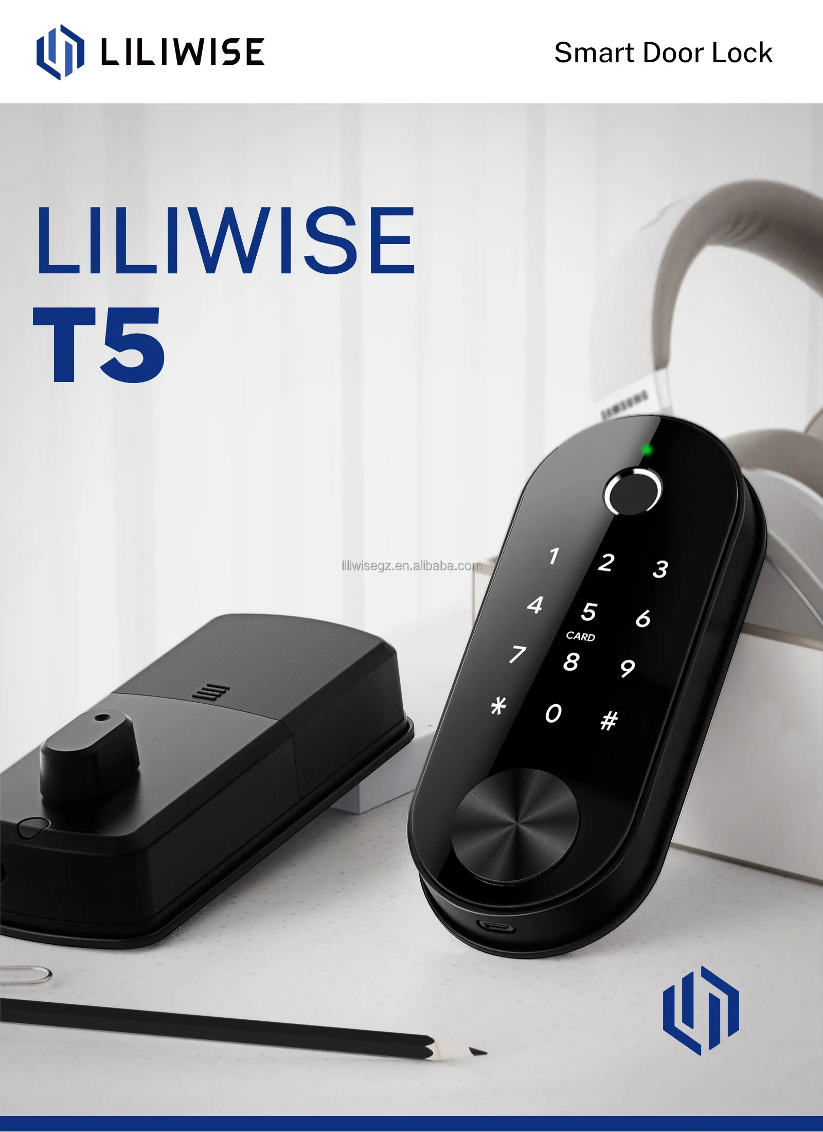 Liliwise Smart Door Lock with 6V Battery 35~55mm Door Thickness and 200 Fingerprint Capacity Auto Deadbolt Electronic Door Lock 2