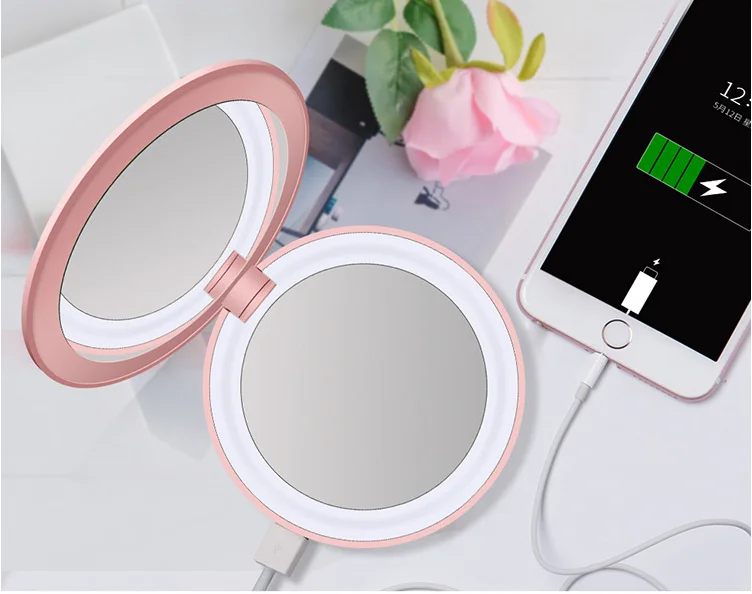 Factory Outlet Touch Screen Customizable Mini Round MakeUp LED Mirror Cosmetic Folding Portable Pocket Makeup Mirror Custom Logo