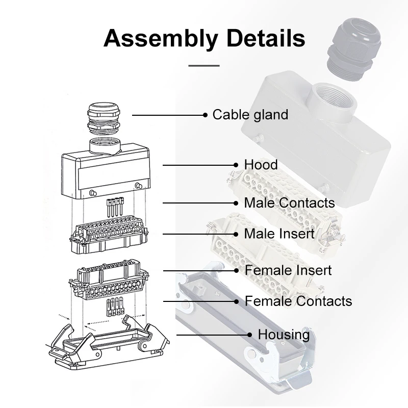 Heavy Duty Connectors Hdc-he-024-1 F/m 24pin Industrial Rectangular ...