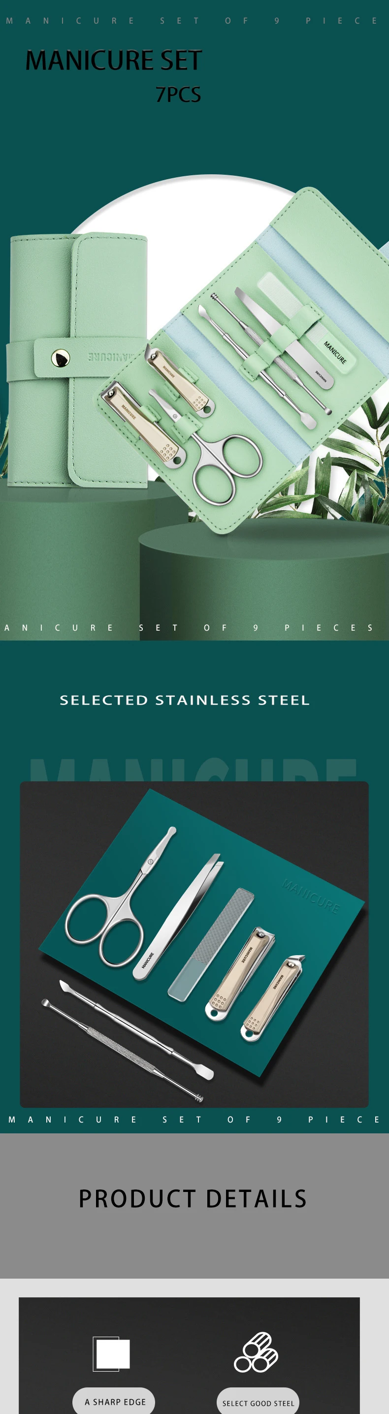 product hot sale professional stainless steel manicure set beauty tool 7 piece manicure set-1