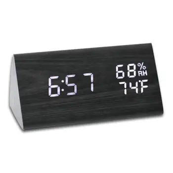 Promotional Digital Wood Table Clock Triangle LED Wooden Alarm Desk Clock