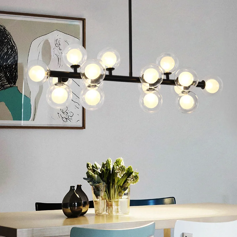 Nordic Black Loft Living Dining Room Magic Bean Molecular Chandelier, Simple  Creative Dining Table bar Glass Bubble Ball Lamp
