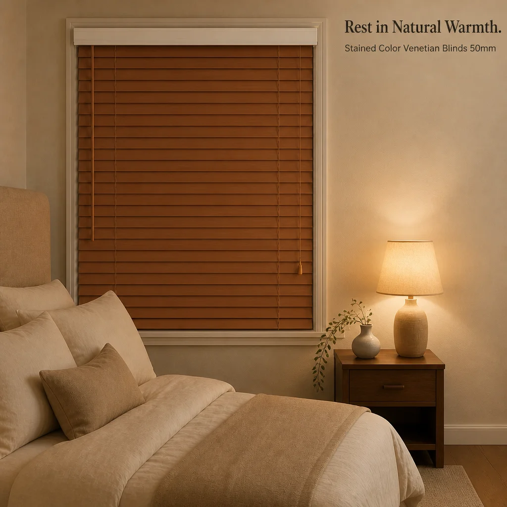 Stained Wood Venetian Blinds 50mm Solid Paulownia Ladder String Tilt Wand Pull Cord Bedroom Privacy Custom Horizontal Every Day