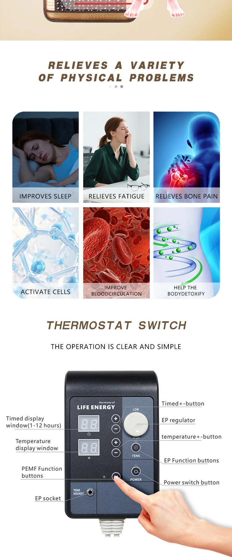 New Products Korea Tourmaline Mat Negative Ion Far Infrared Heating Mattress Physiotherapy Full Body Massage Mat With PEMF