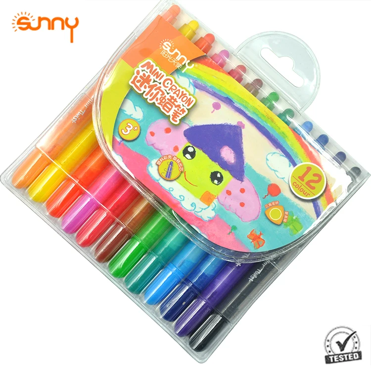 SUNNY Factory Output 12 Colors Non Toxic Mini Rotating Colorful Plastic Crayons Stick