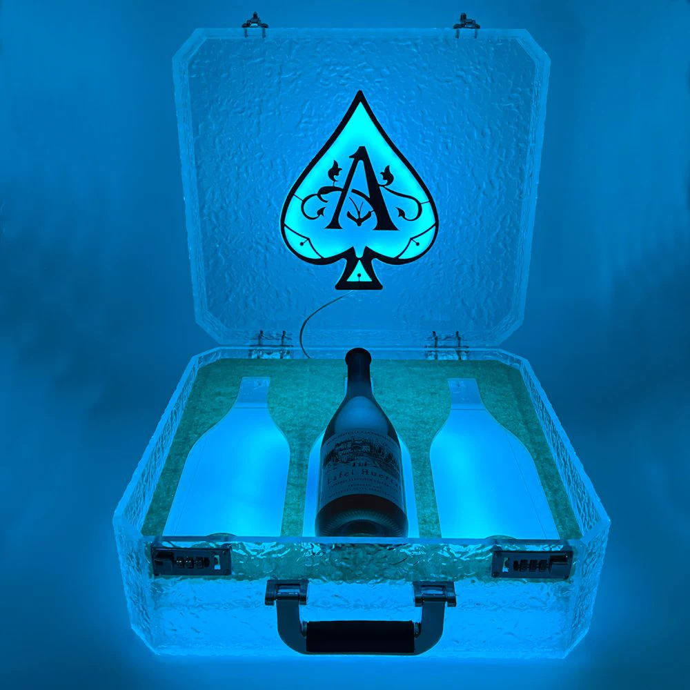 Engrave Logo Ace Of Spade Carrier Box Led Vip Champagne Bottle