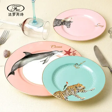 bone china round plate shining design simple element plate porcelain ocean design