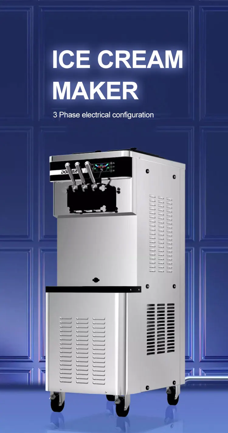 Commercial 28 Liters Automatic Three Flavor Soft Ice Cream Machine For