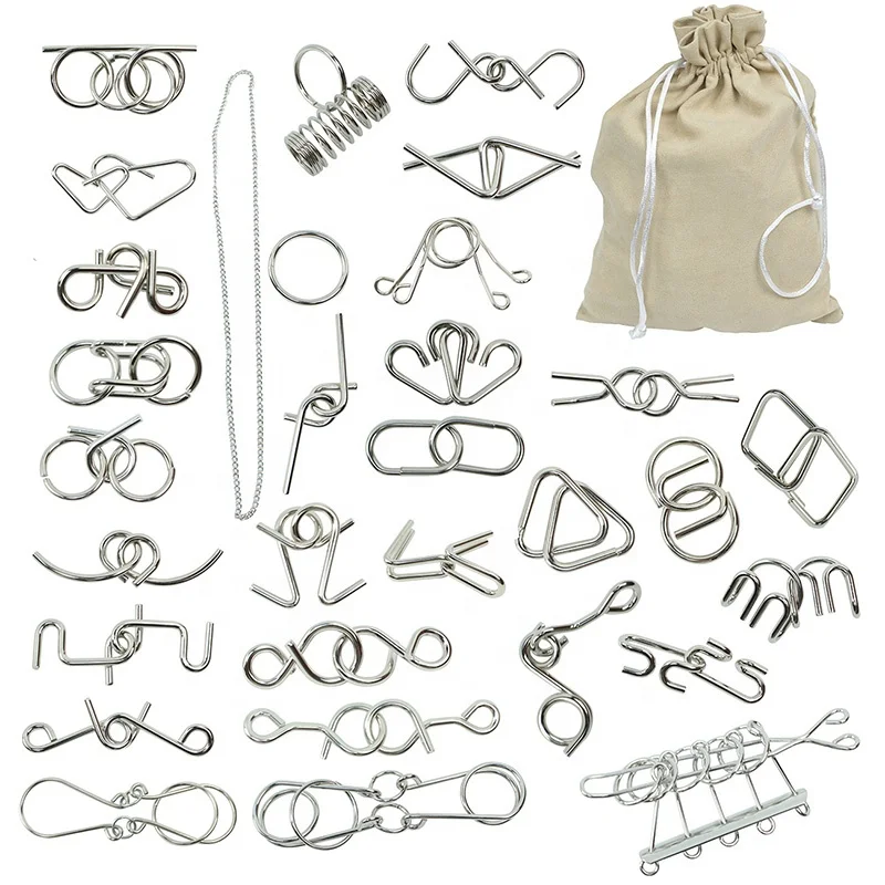 Puzzle Metal Wire Double Loop Solutions 3D Puzzle Diy Toy IQ Test Mind Game Toy Brain Teaser Metal Wire Puzzle with Pouch
