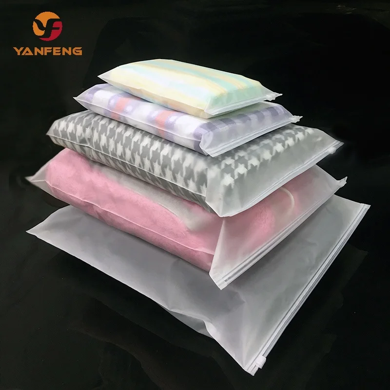 Custom print Frosted transparent poly bag with zipper ziplock bag for clothing packaging