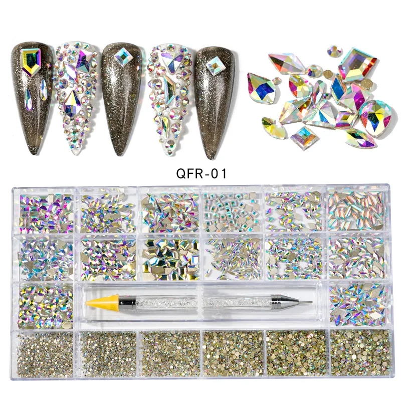 Luxury Shiny Diamond Nail Art Rhinestones Kit Glass Crystal