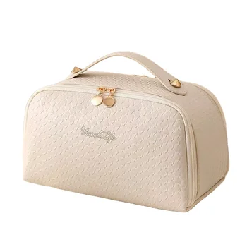 White PU leather cosmetic storage travel cosmetic bag new fashion style portable wash bag customize logo