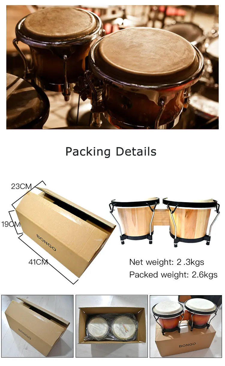 China Factory Bongo Drums 6 Inch And 7 Inch Wood Percussion Instrument