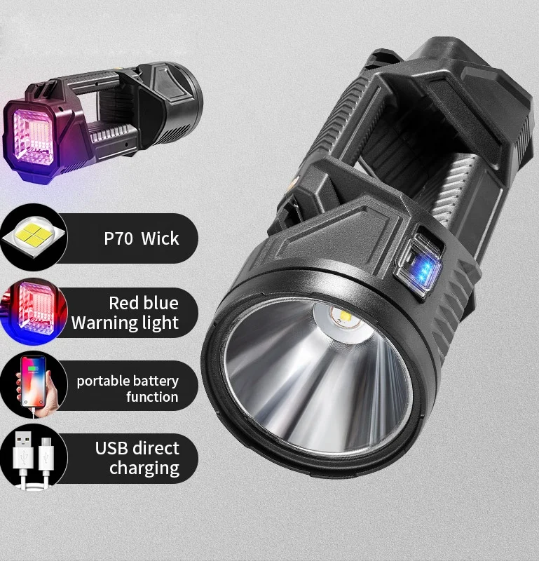 XHP50 Super Bright Hand Held Searchlight Hunting Light Rechargeable LED Torch Emergency Power Bank Flash Light Solar Flashlight