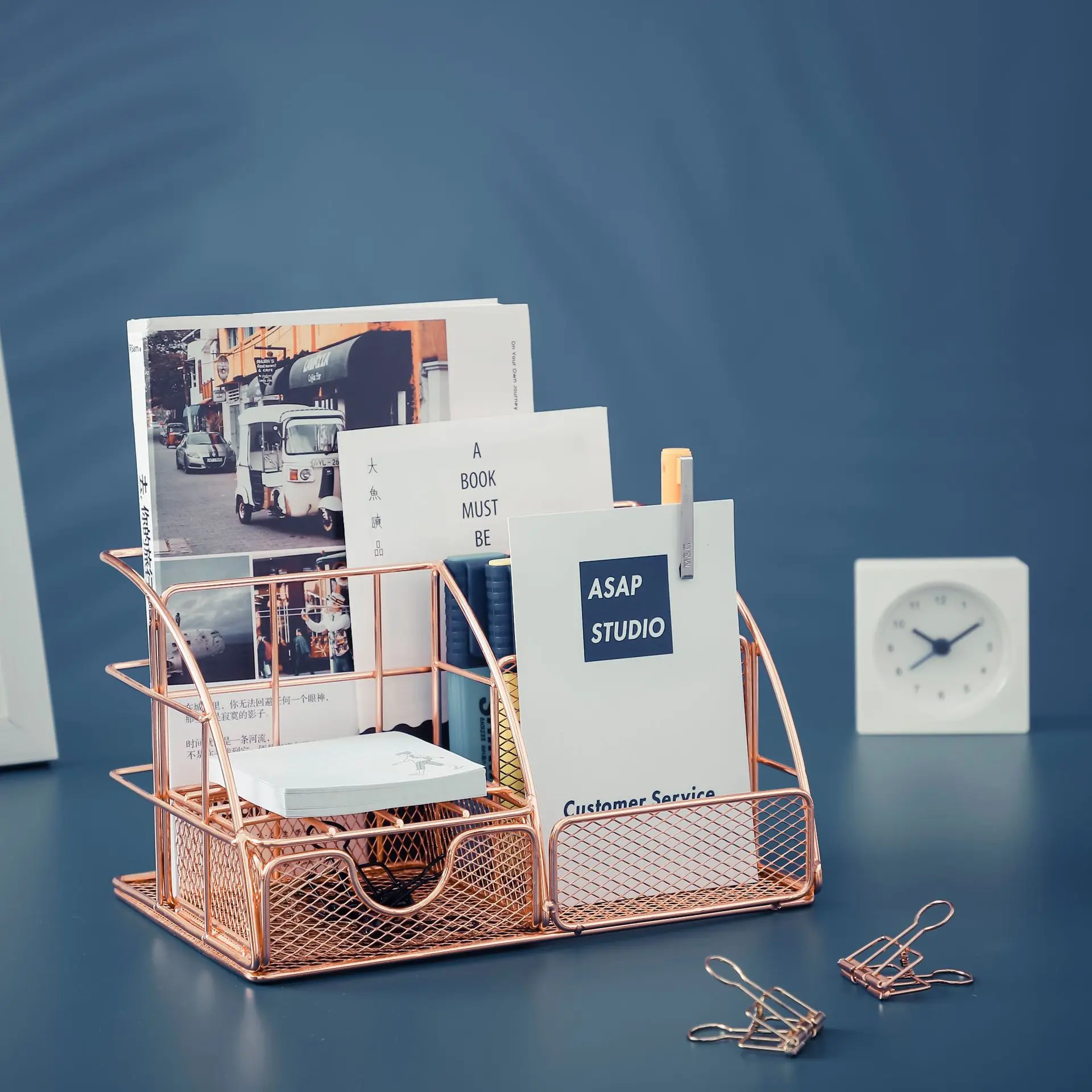 Office Wire Rose Gold Desk Organizer,Multi Desktop Desk Drawer