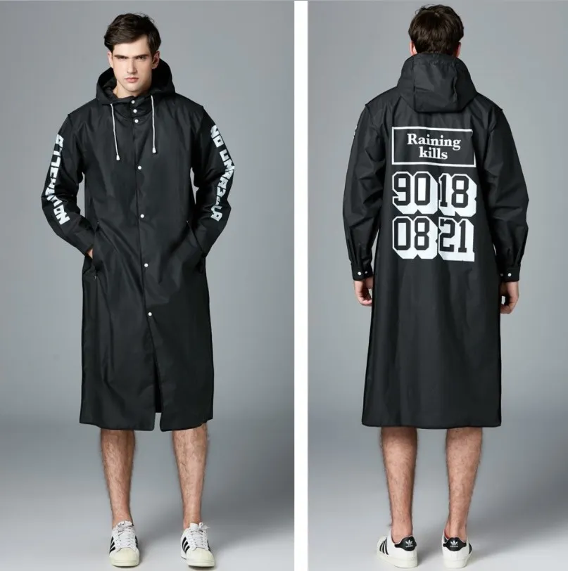 Black Eva Raincoat Waterproof Long Rain Jacket Customized Printed Rain ...
