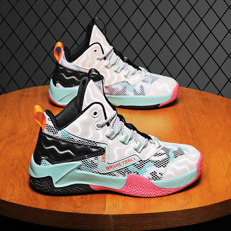 Mateju Chaussures Basketball Garçon Fille 26-37 - Sneakers Respirantes Enfants 7-12 Ans