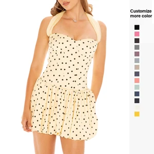 Factory Direct Women's Fashion Satin Summer Casual Short Skirt Sexy Halter Neck  Sweet Style  Dot Print Mini Dress