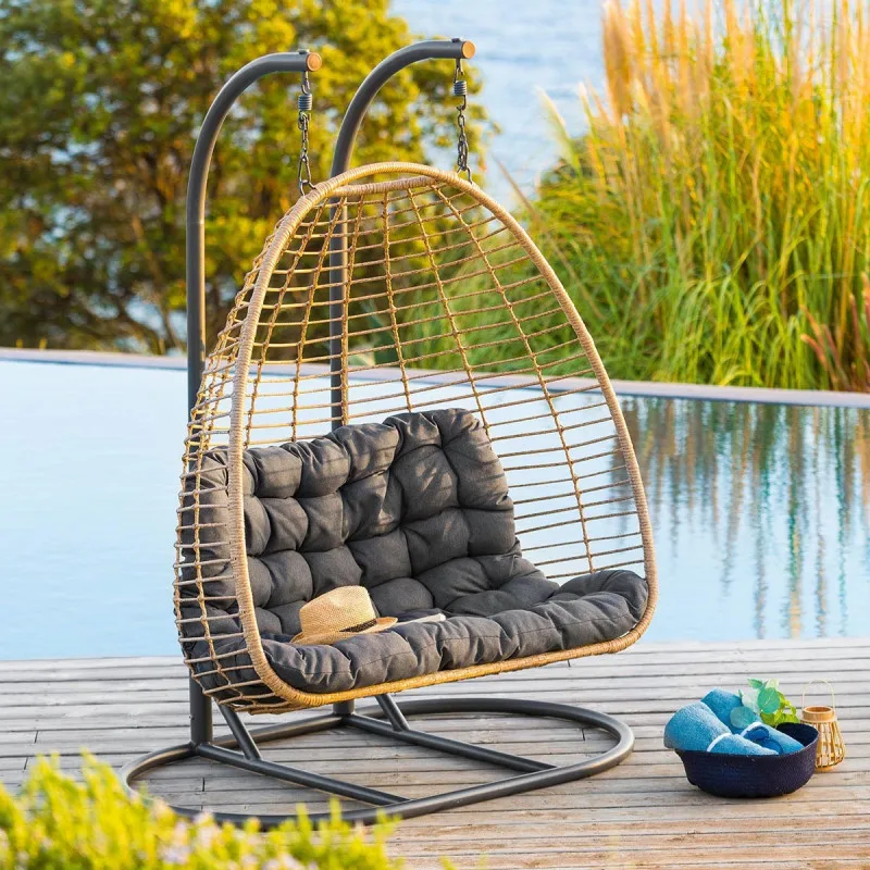 Luxury 2-Seater Hanging Chairs Wicker Oversize Double-seat Egg Swings  Modern Garden Patio Seating Outdoor Furniture