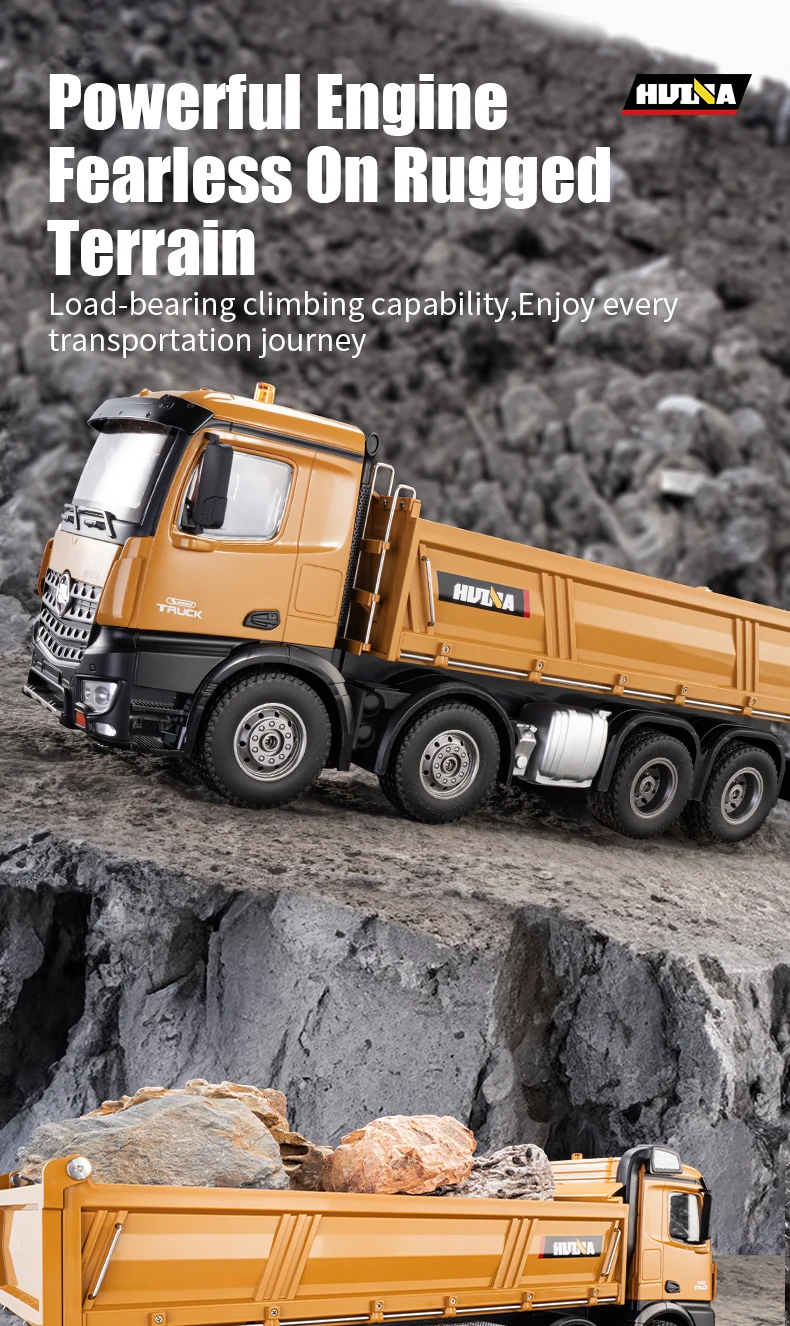HUINA 1536 RC Car 8-Wheels Heavy-Duty Vehicle 1/14 Large Dump Truck Alloy Engineering Truck Cargo Remote Control Toys Model