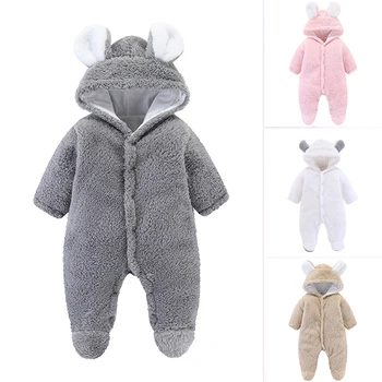 MICHLEY New Autumn And Winter Animal Flannel Lax Costumes Hooded Baby Romper Cosy Baby Boy Clothes