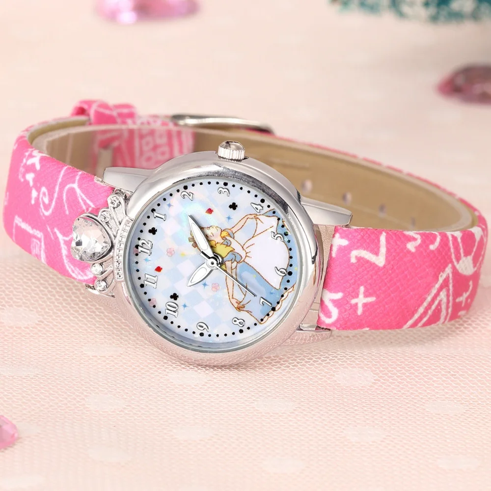 Cute Cartoon Pink Princess Kids Watch With Diamond Details